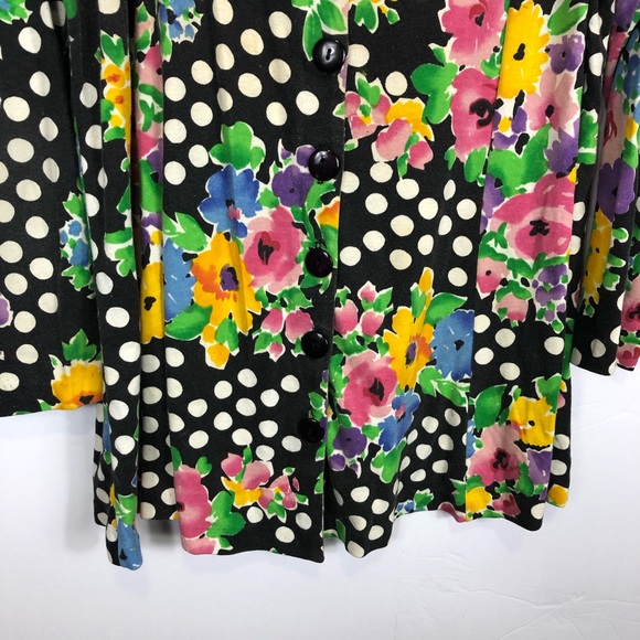 Vintage Polka Dot Floral Button Down Blouse Sz L - Picture 6 of 8